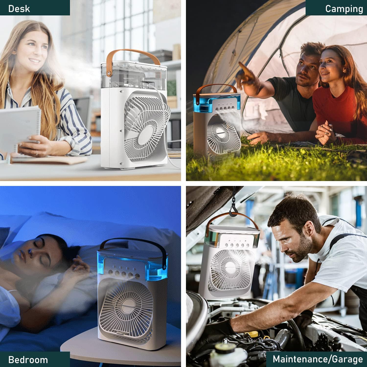 Portable Air Conditioner Fan – USB Rechargeable Mini Cooler with LED Night Light, Mist Spray & Humidifier | Compact Personal Cooling Fan (Random Color)