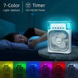 Portable Air Conditioner Fan – USB Rechargeable Mini Cooler with LED Night Light, Mist Spray & Humidifier | Compact Personal Cooling Fan (Random Color)