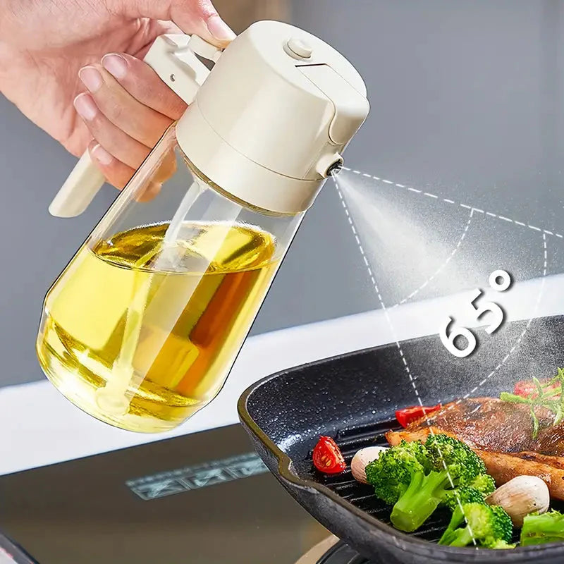 2-in-1 Glass Oil Dispenser Bottle & Sprayer – 450ml High-Pressure Spray & Pour Jug for Cooking (Random Color)
