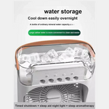 Portable Air Conditioner Fan – USB Rechargeable Mini Cooler with LED Night Light, Mist Spray & Humidifier | Compact Personal Cooling Fan (Random Color)