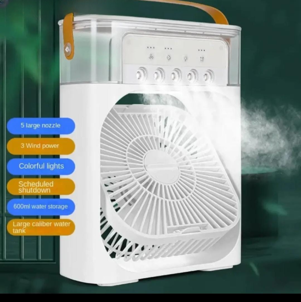 Portable Air Conditioner Fan – USB Rechargeable Mini Cooler with LED Night Light, Mist Spray & Humidifier | Compact Personal Cooling Fan (Random Color)
